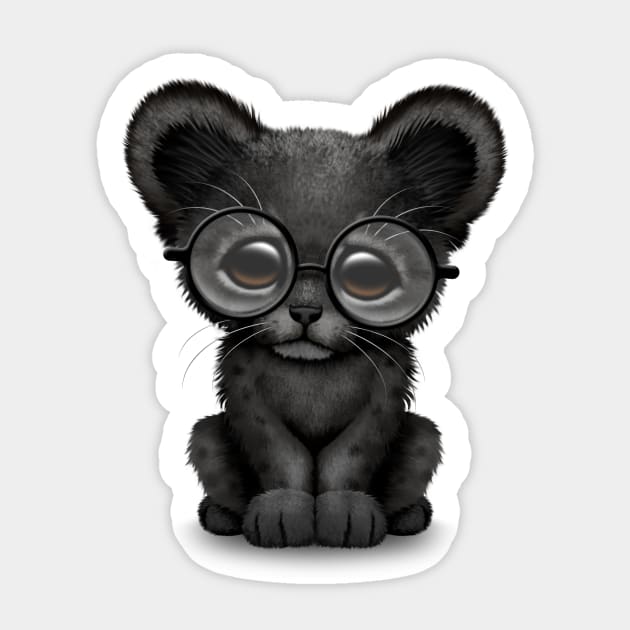 Cute Baby Black Panther Cub Wearing Glasses Sticker by jeffbartels